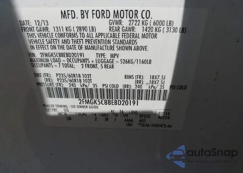 2014 Ford Flex Sel from USA, damaged, VIN 2FMGK5C88EBD20191